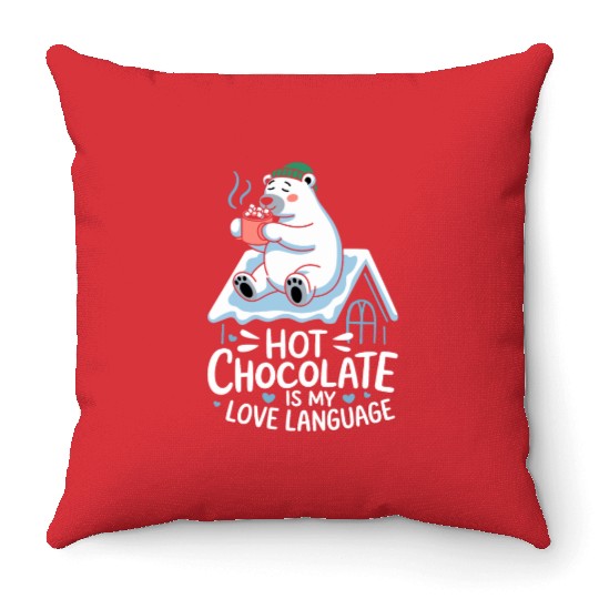 Hot Chocolate Is My Love Language Cozy Polar Bear Throw Pillows