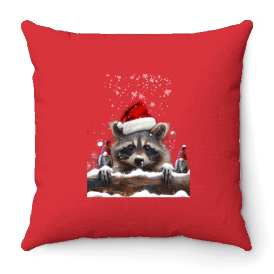 Raccoon Raccoon And Christmas Gnomes Man Woman Throw Pillows
