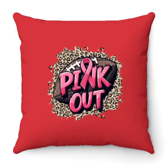Pink Out Breast Cancer Football Coquette Bow Mom Throw Pillows
