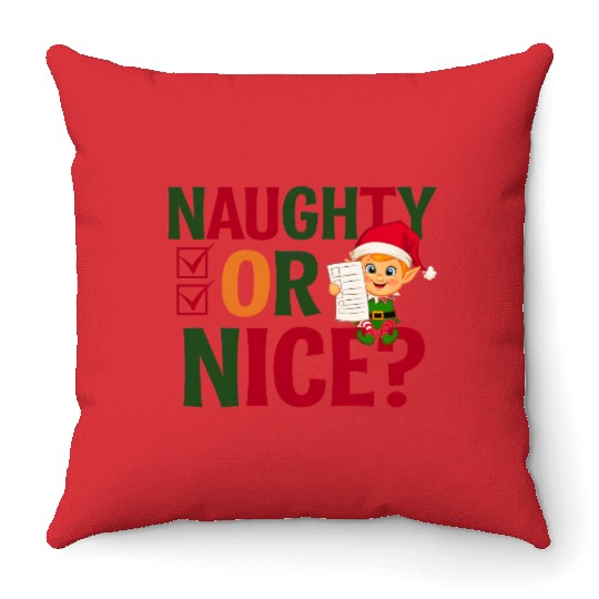 Naughty or Nice Elf Checklist Christmas Fun Throw Pillows