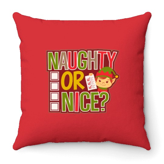 Playful Elf Naughty or Nice Holiday Fun Throw Pillows