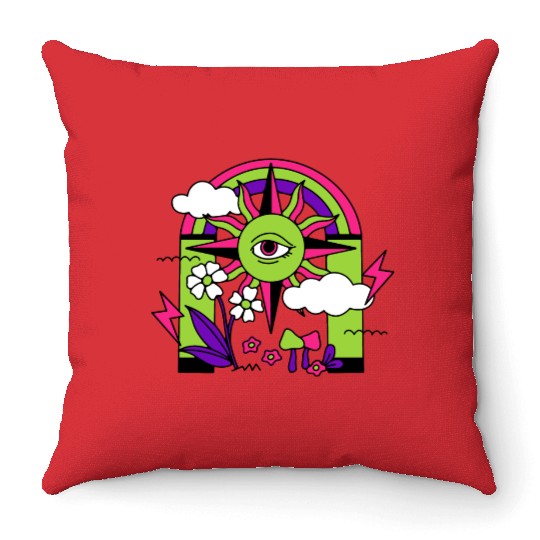 Pink ve Green Psychedelic I Need Space Throw Pillows