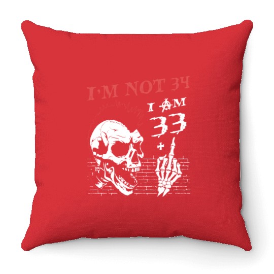 I Am 33 Plus Middle Finger - 34th Birthday Throw Pillows