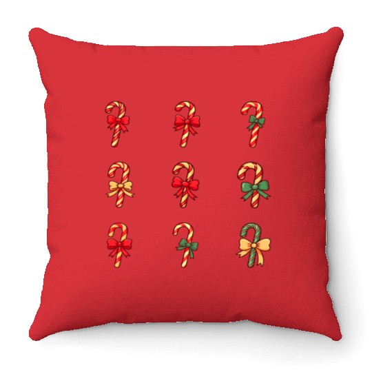 christmas cheer candy cane Throw Pillows