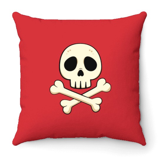 Cartoon skull and crossbones Throw Pillows