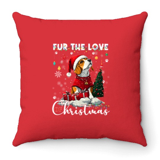 Beagle Christmas Tree Lights Decorations Dog Lover Throw Pillows