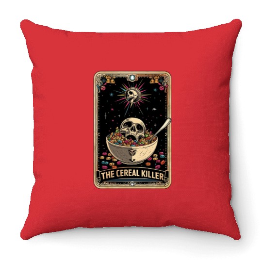 Cereal Killer Tarot Card Horror Movies True Crime Throw Pillows