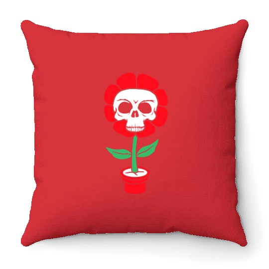Evil Skull Flower Horror Halloween Skeleton Head Throw Pillows