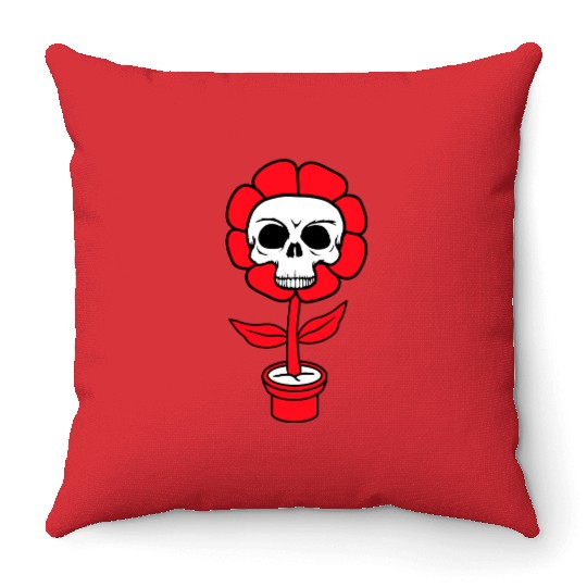 Evil Skull Flower Horror Halloween Skeleton Head Throw Pillows