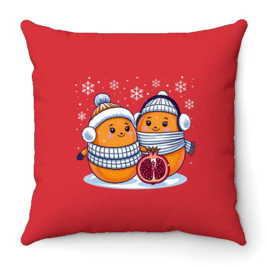 Cozy Winter Fruits: Oranges & Pomegranate Throw Pillows