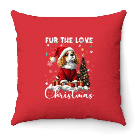 Cavalier King Charles Spaniel Christmas Tree Dog Throw Pillows