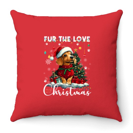 Dachshund Christmas Tree Lights Decorations Dog Throw Pillows