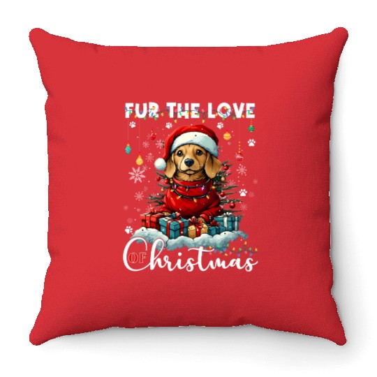 Dachshund Christmas Tree Lights Decorations Dog Throw Pillows