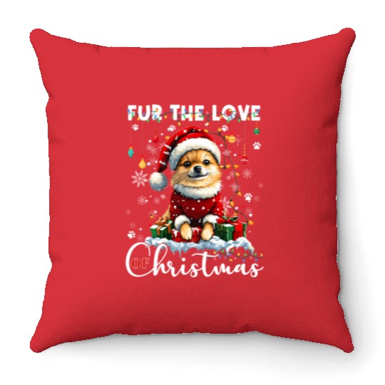 Pomeranian Christmas Tree Decorations Dog Lover Throw Pillows