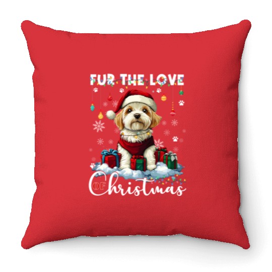 Havanese Christmas Tree Lights Decorations Dog Throw Pillows