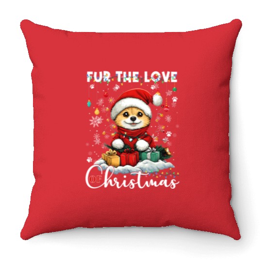 Pomeranian Christmas Tree Decorations Dog Lover Throw Pillows