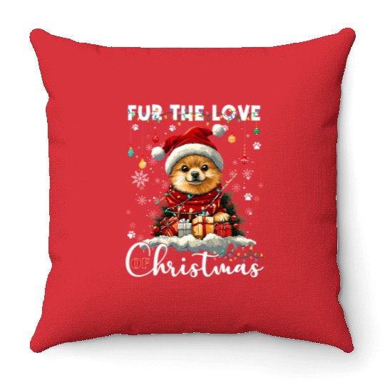 Pomeranian Christmas Tree Decorations Dog Lover Throw Pillows