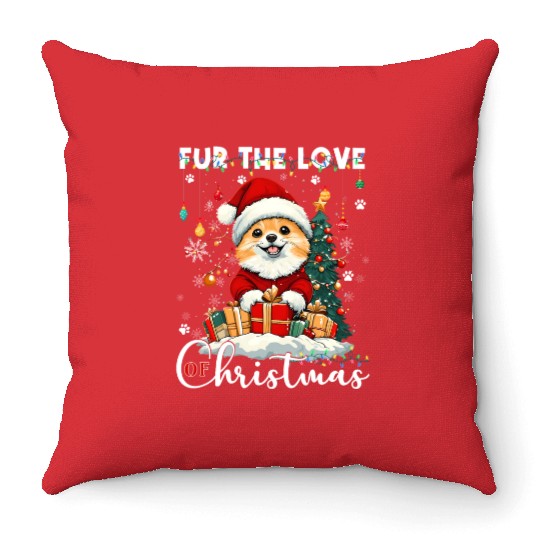 Pomeranian Christmas Tree Decorations Dog Lover Throw Pillows
