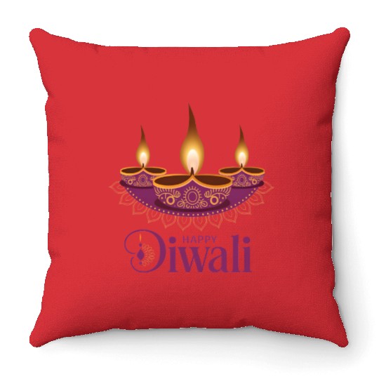 Happy Diwali with Beautiful Diya Lamps Throw Pillows