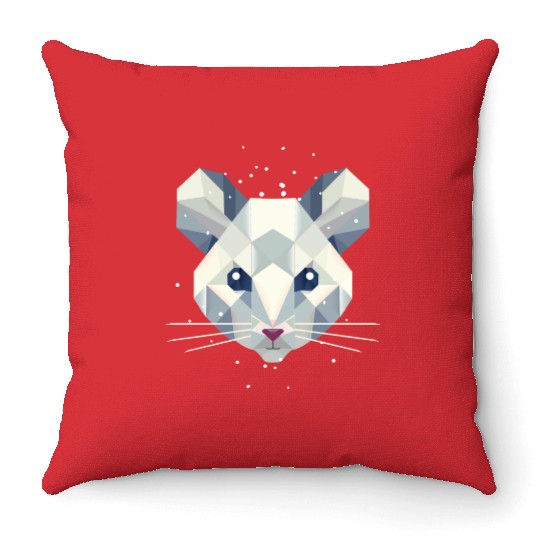 Geometric Snow Mouse – Winter Animal Portrait Throw Pillows