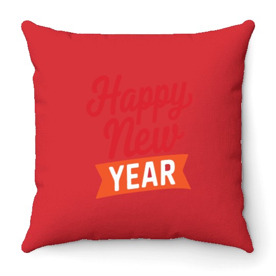 Happy New Year Red and Orange Festive Throw Pillows