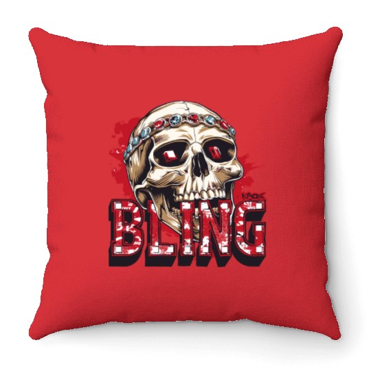 Diamond and Ruby Bling Skull Throw Pillows