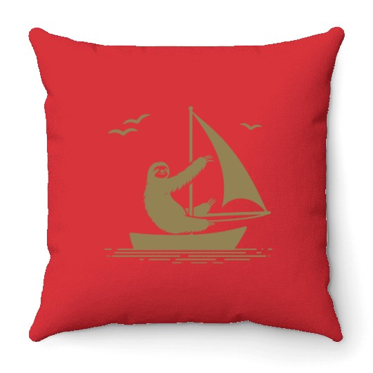 Sloth Sailboat Sailing Minimalist Silhouette Throw Pillows