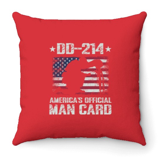 DD-214 America's Official Man Card Veteran Pride Throw Pillows