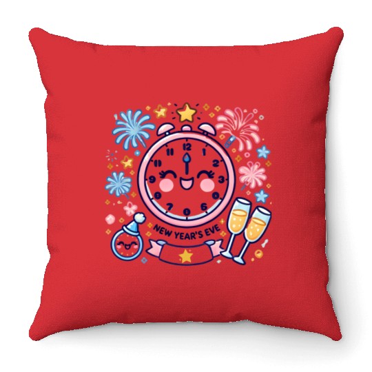 Celebrate New Year's Eve, Fun Clock and Fireworks Throw Pillows