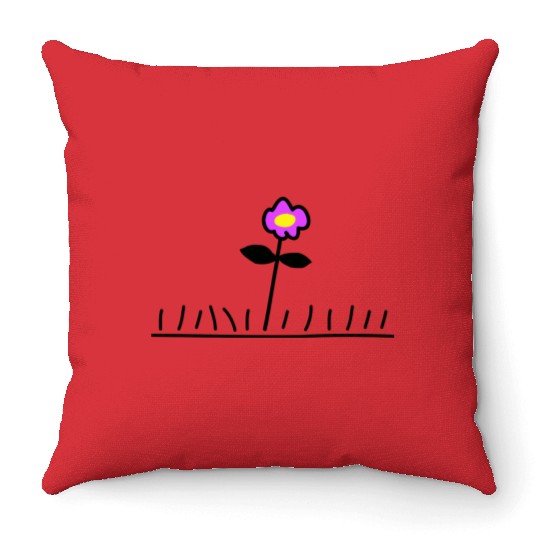 Pink Meadow Flower Spring Summer Grass Flowers Throw Pillows