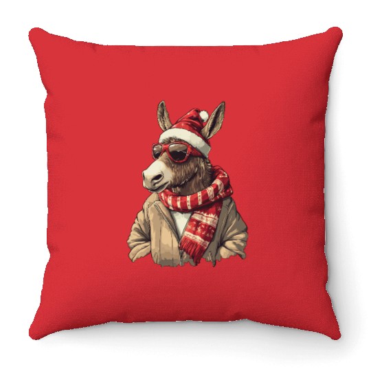 Donkey Christmas / Santa Claus Donkey Throw Pillows