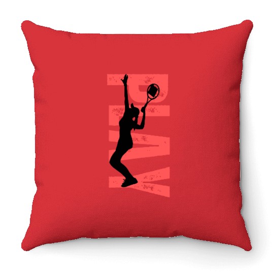 Play Tennis female coral Throw Pillows