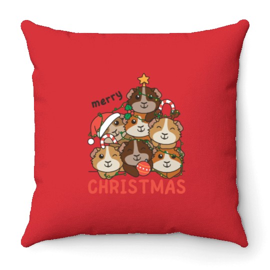 Guinea Pig Christmas Tree Merry Christmas Throw Pillows
