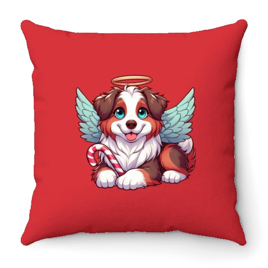 Cute Christmas Dog Australian Shepherd Throw Pillows