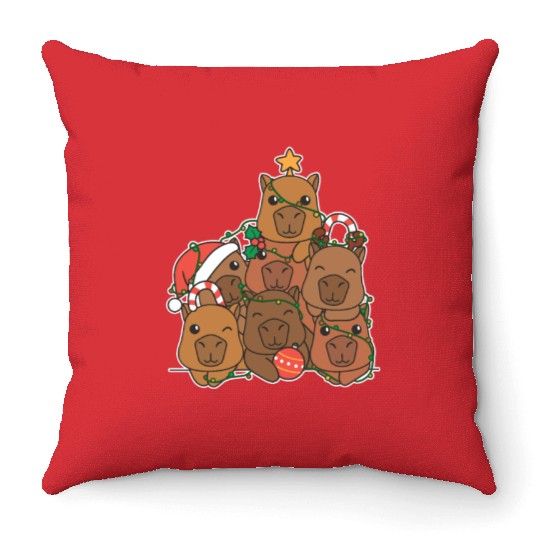 Capybara Christmas Tree Funny Animal Christmas Throw Pillows