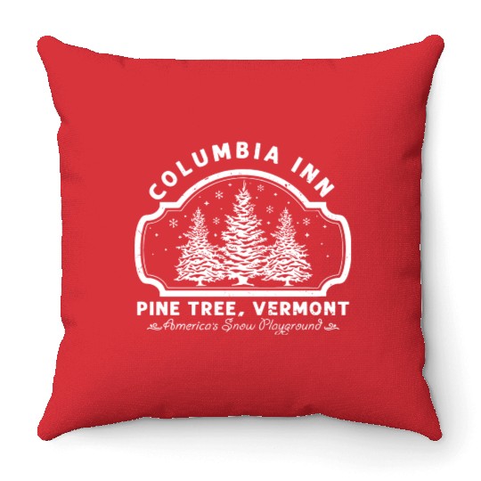 Columbia Inn Pine Tree Vermont White Christmas Throw Pillows