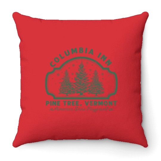 Columbia Inn Pine Tree Vermont White Christmas Throw Pillows