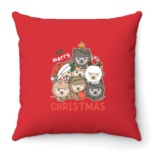 Alpaca Christmas Tree Merry Christmas Throw Pillows
