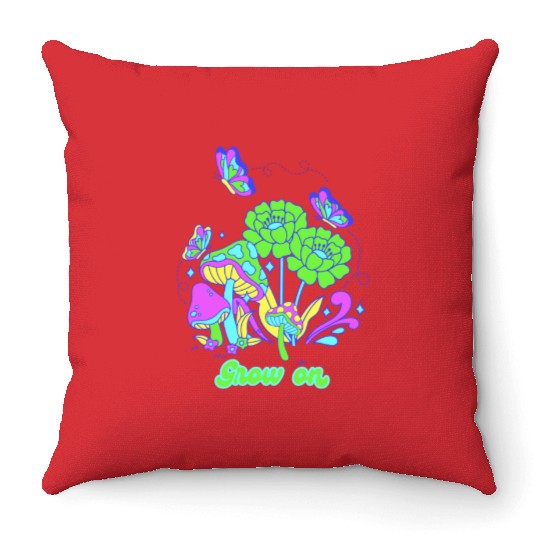 Grow on Psychedelic Green Throw Pillows
