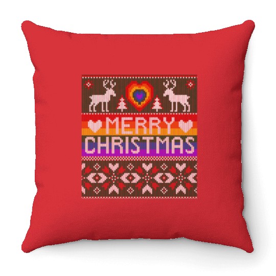 Gay Ugly Christmas Sweater LGBT Throw Pillows