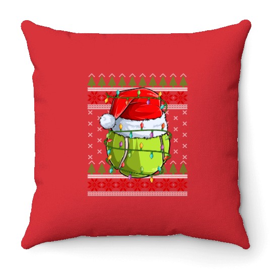 Tennis Ugly Christmas Santa Hat Throw Pillows