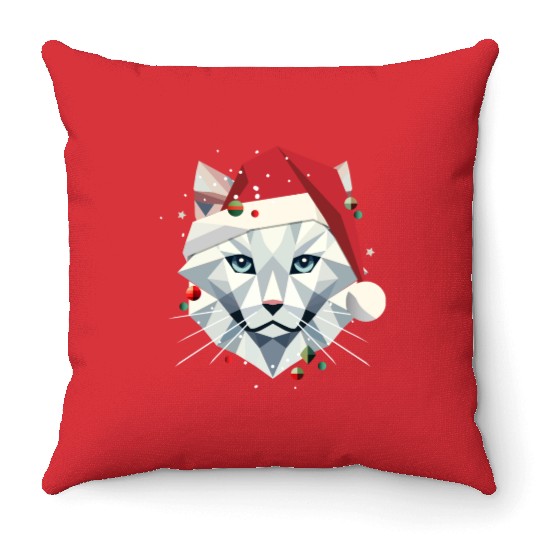 Christmas cat as Santa in modern style Throw Pillows