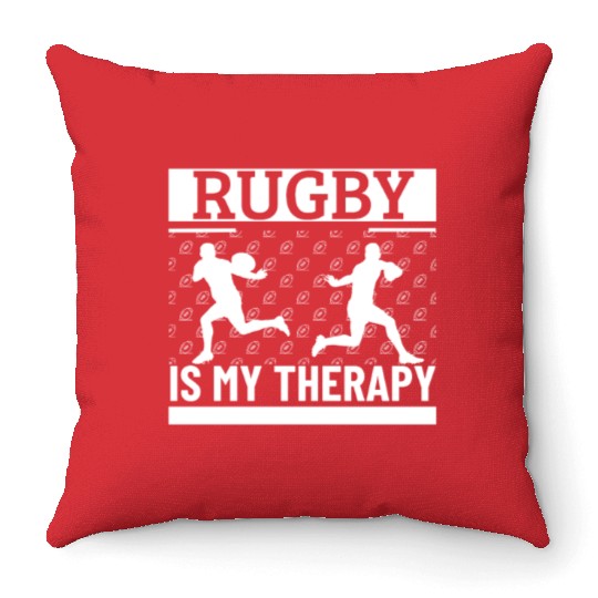 Rugby Is My Therapy Funny Rugby Player Throw Pillows