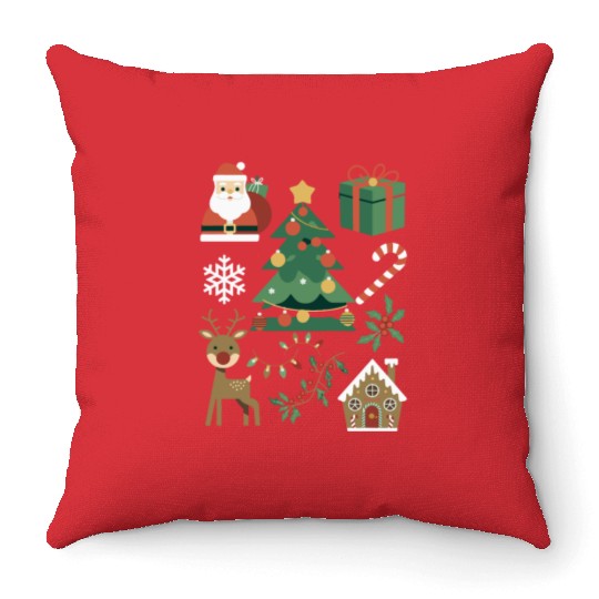 Christmas Icons Family Holiday Santa Tree Reindeer Throw Pillows