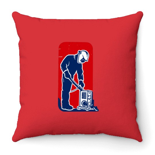 major league welder sticker Funny Welder League Throw Pillows