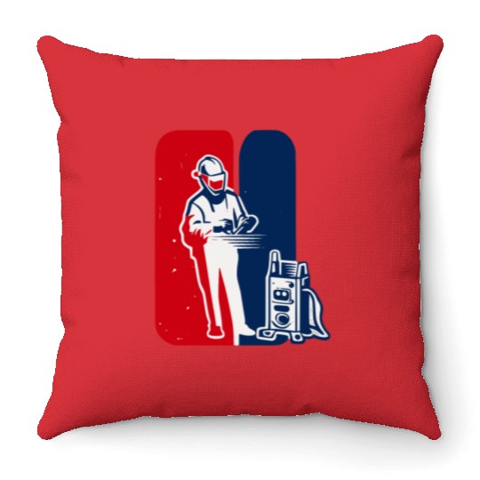 major league welder sticker Iconic Welder Design T Throw Pillows