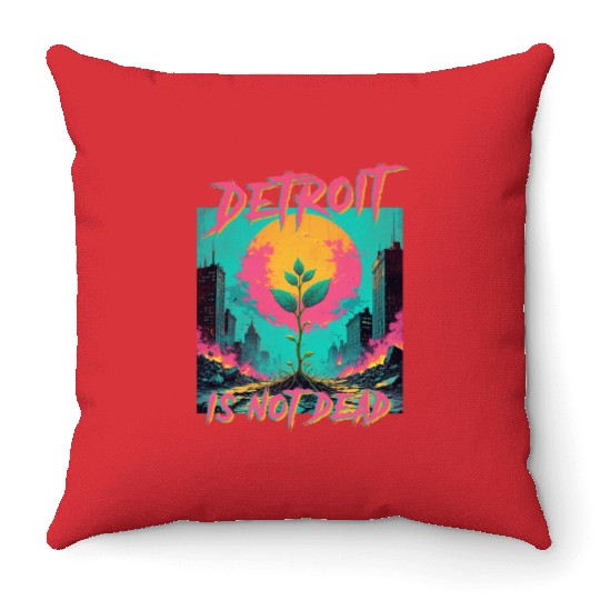 Detroit is not dead vintage retro punk Throw Pillows