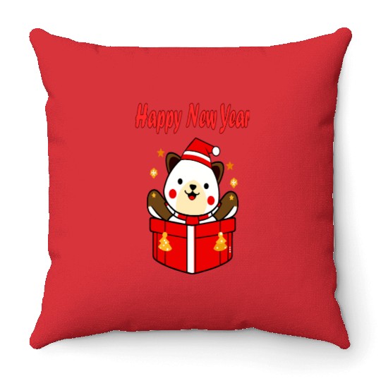 Festive Teddy Bear New Year Design Throw Pillows