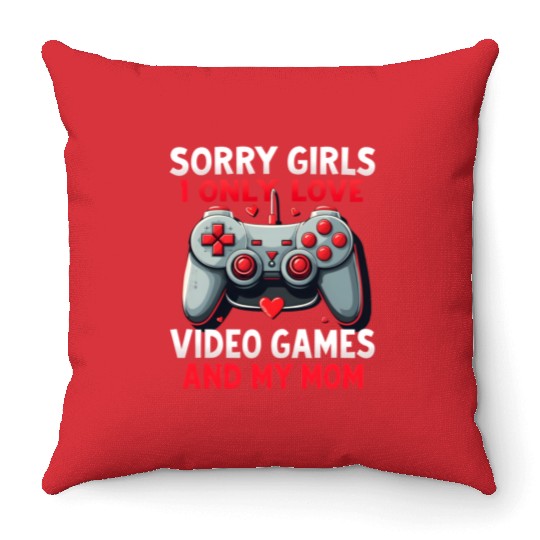 Valentines Day Boys kids Mom Son Video Games Gamer Throw Pillows
