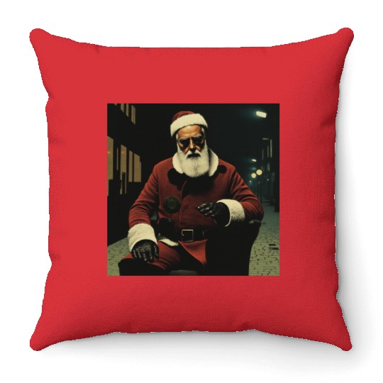 Santa Goes Cyberpunk Throw Pillows